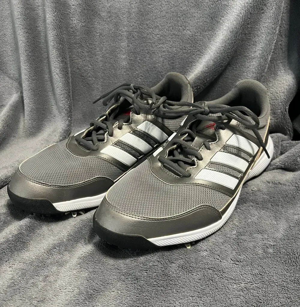 Mens 11.5 Adidas Tech Response 2.0 Gray White Lace Up Golf Shoe Soft Spikes